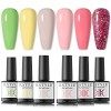 RSTYLE Vernis Semi Permanent Pastel, 6 Couleurs Vernis à Ongles Mauve Rose Pailleté Vernis Gel UV LED Nail Polish Kit Gel Ong