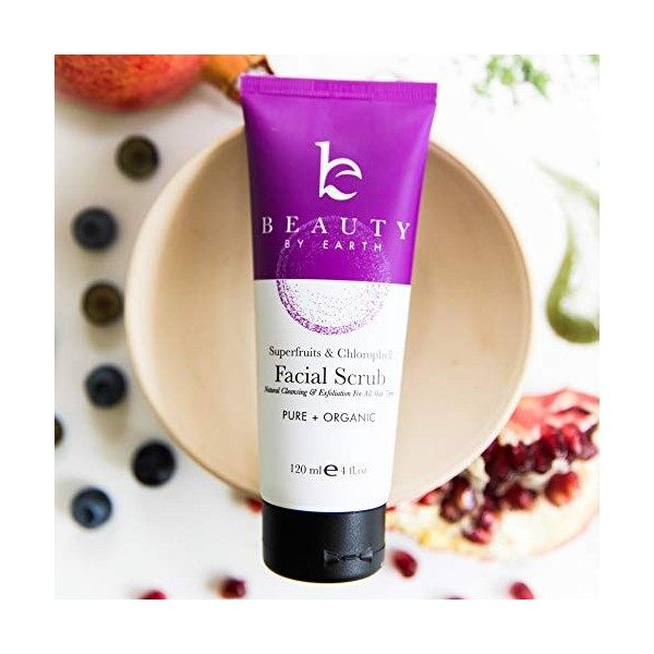 Beauty By Earth La microdermabrasion organique du visage Gommage et Nettoyant, ingrédients naturels et biologiques, Exfoliant