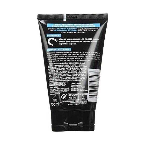 LOréal Men Expert - Gel Purifiant & Ultra-Désincrustant pour Homme - Anti-Points Noirs - Soin du Visage Exfoliant - Au Charb