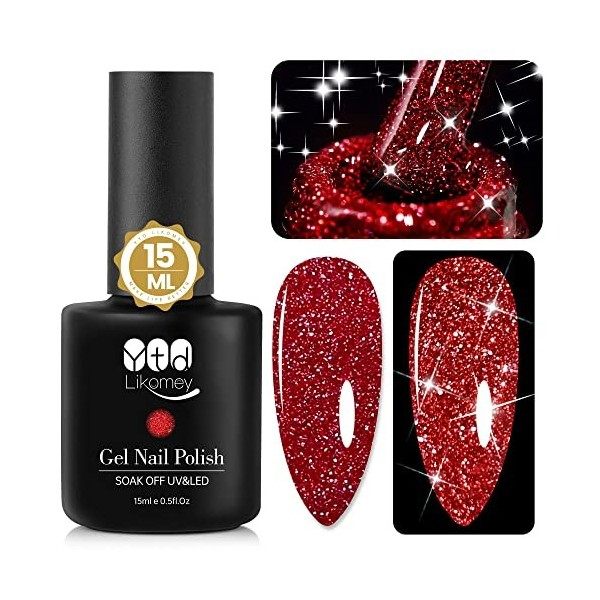 YTD Likomey Vernis Semi Permanent Pailleté Reflechissante,15ml Argent UV Vernis à Ongles Paillettes Réfléchissant Brillant Na