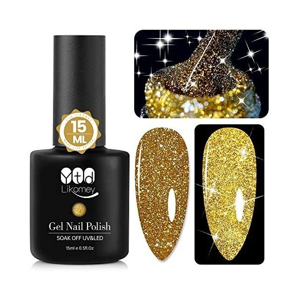 YTD Likomey Vernis Semi Permanent Pailleté Reflechissante,15ml Argent UV Vernis à Ongles Paillettes Réfléchissant Brillant Na