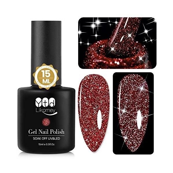 YTD Likomey Vernis Semi Permanent Pailleté Reflechissante,15ml Argent UV Vernis à Ongles Paillettes Réfléchissant Brillant Na