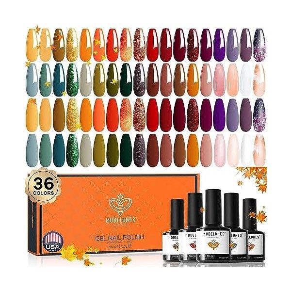 Modelones Vernis Gel Semi Permanent 36 Couleurs Toutes Saisons Gel Vernis à Ongles Rose Rouge Gel Vernis Soak Off Glitter Nai