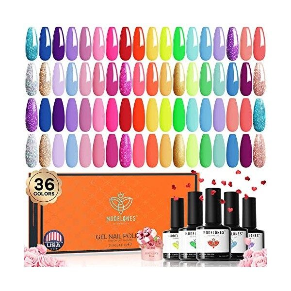 Modelones Vernis Gel Semi Permanent 36 Couleurs Toutes Saisons Gel Vernis à Ongles Rose Rouge Gel Vernis Soak Off Glitter Nai