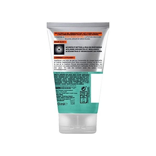 LOréal Men Expert - Gel Désincrustant Anti-Pores Encrassés pour Homme - Soin Visage Exfoliant - Concentré en Micro-Grains Na