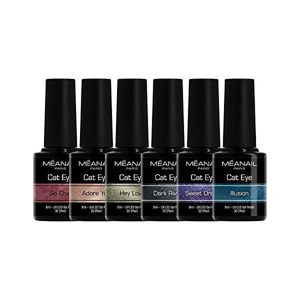 MEANAIL Paris - Coffret Manucure - Vernis Semi Permanent - 6 Vernis à Ongles - Cat Eye - Compatibles Lampe UV LED - Coffret C