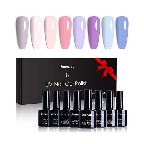 Jeensley 8 Couleurs Gel Vernis à Ongles Set 7.5ml Longue Durée Durci par UV Lampe LED Plusieurs Couleurs Kit Trendy Art Desig