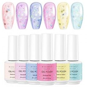 Makartt Gel Vernis à Ongles Gel, Jelly Glitter Gel Rose Bleu Jaune LED Fall Gel Polish Kit, Glitter Color Nail Art, 6 Bouteil