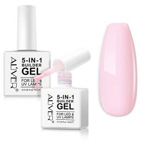 5 in 1 Builder Base Strengthening Gel - 15ml x 2Pack Light Pink Builder Nail Gels, UV/LED Nail Polish Gel for Broken Nails Re