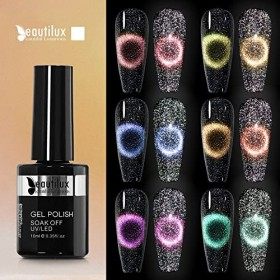 Beautilux Vernis Semi Permanent 9D Pailleté Reflechissante Magnetique, Verni à Ongles UV Gel Nail Polish VSP 9D Cat Eyes Refl