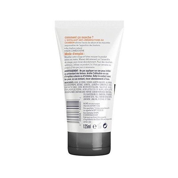 BIORÉ Exfoliant Désincrustant Anti-Boutons au Charbon + Acide Salicylique 125 ml Gommage / Exfoliants
