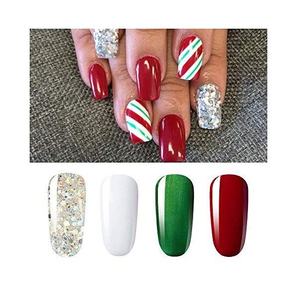 [Noël collection ] Vishine Lot de 6 Vernis à Ongles Gel Semi Permanent Blanc Rouge Vert Noir Paillettes Argent Soak Off UV LE