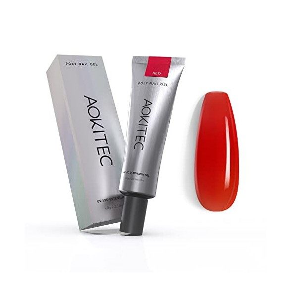 Aokitec 60ml Rouge Poly Extension Gel à Ongles UV Nail Gel de Construction Rapide Vernis à Ongle Salon Manucure DIY Décor pou