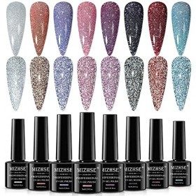 MIZHSE 8 Couleurs Réfléchissant Paillettes Gel Vernis À Ongles Gel Étincelle Diamant Vernis À Ongles Gel Holographique Brilla