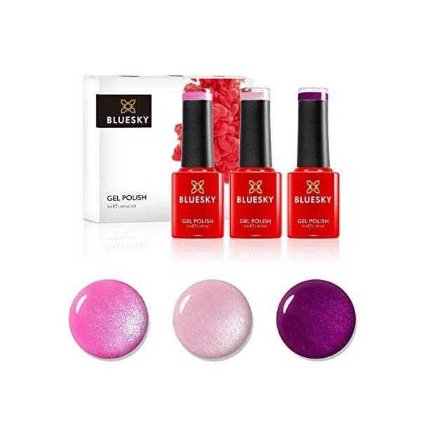 BLUESKY Gel Nail Polish, Ensemble vernis semi permanent - Purples. Purple Grape 80551, Lilac Sparkle A064, Violette Sparkle 8