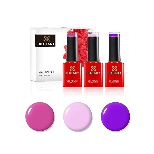 BLUESKY Ensemble Vernis Semi Permanent Purple Ahoy A100/Cake Pop 80547 and Hot Pop Pink 80519. 3 x 5 ml Rosa/Violet 1 Unité