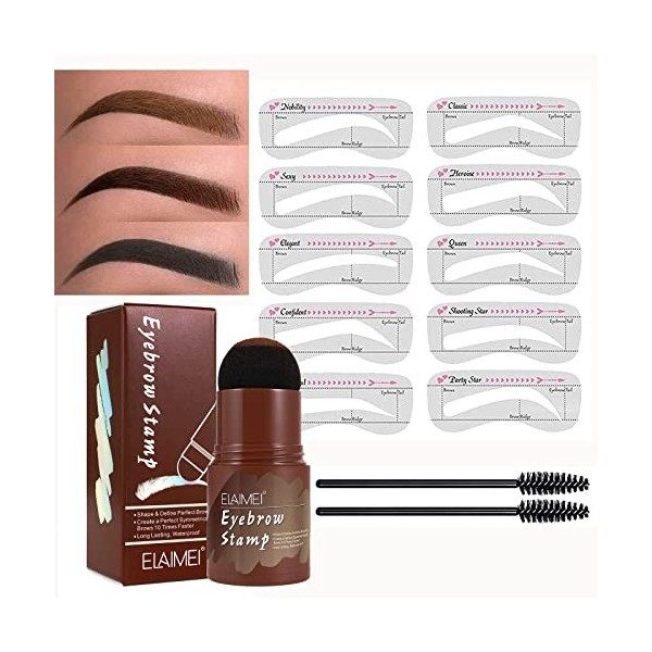 Eyebrow Stamp, Pochoir Sourcils, 10 Ensembles De Tampon À Sourcils RéUtilisables, 2 Pinceaux à Crayons à Sourcils, Naturellem