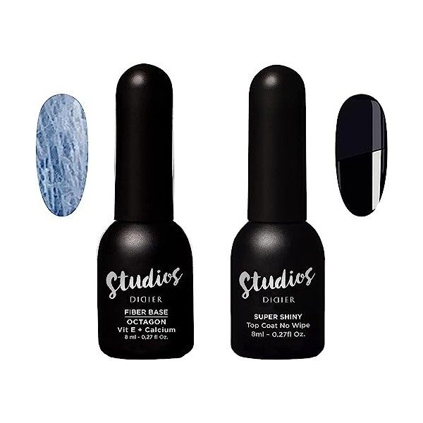 DidierLab-Fiber Base Coat Vernis Semi Permanent Octagon et Top Coat Semi Permanent Shiny - Vernis à Ongles Semi Permanent - V