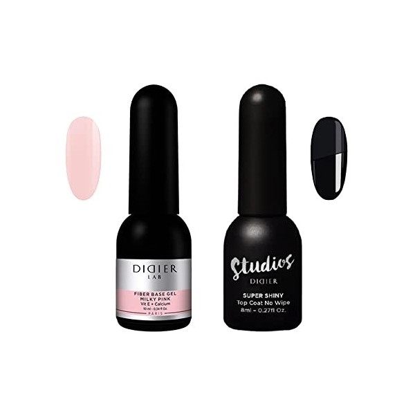 DidierLab-Fiber Base Coat Vernis Semi Permanent Octagon et Top Coat Semi Permanent Shiny - Vernis à Ongles Semi Permanent - V