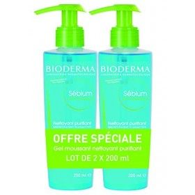 SÉBIUM Gel moussant – Lot de 2 x 200ml | Nettoie et purifie en douceur – Limite la sécrétion du sébum | Peaux sensibles mixte...