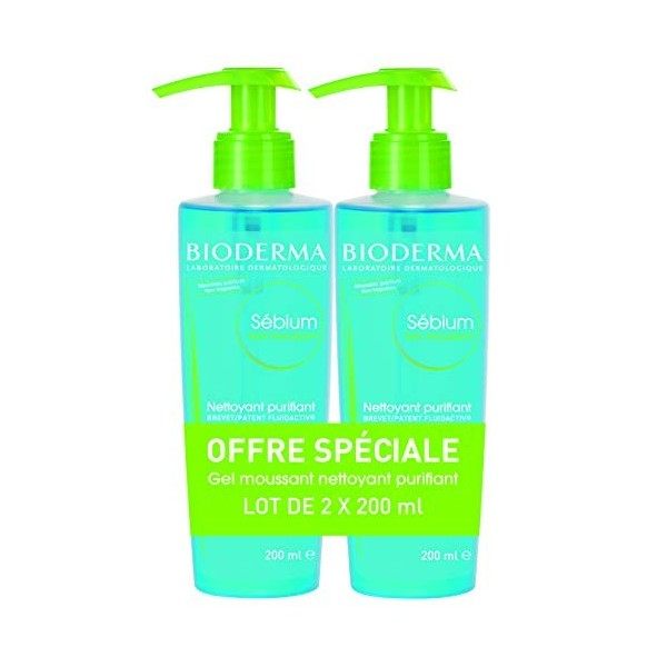 SÉBIUM Gel moussant – Lot de 2 x 200ml | Nettoie et purifie en douceur – Limite la sécrétion du sébum | Peaux sensibles mixte...
