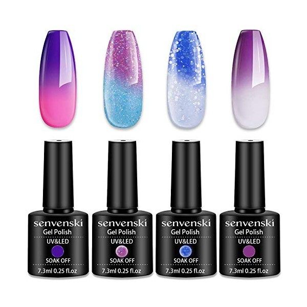 Senvenski Vernis Semi Permanent Change de Couleur Vernis à Ongles Gel Temperature Bleu Violet Lavande Briller Caméléon Mood S