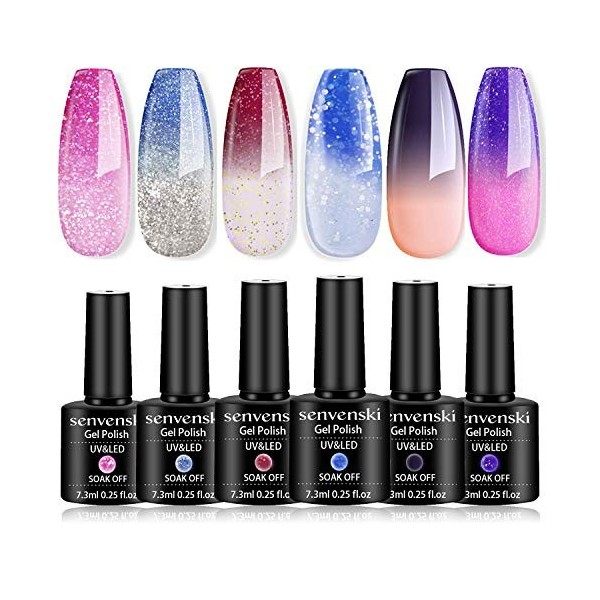 Senvenski Vernis Semi Permanent Change de Couleur Vernis à Ongles Gel Temperature Bleu Violet Lavande Briller Caméléon Mood S