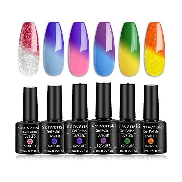 Senvenski Vernis Semi Permanent Change de Couleur Vernis à Ongles Gel Temperature Bleu Violet Lavande Briller Caméléon Mood S