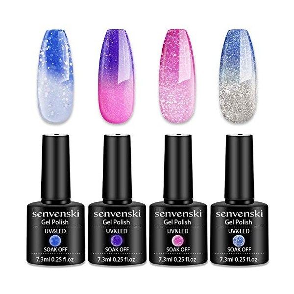 Senvenski Vernis Semi Permanent Change de Couleur Vernis à Ongles Gel Temperature Bleu Violet Lavande Briller Caméléon Mood S