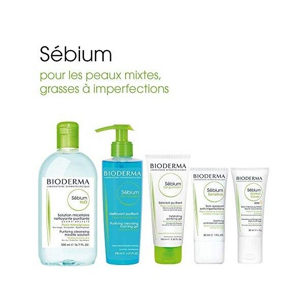 SÉBIUM Gel moussant – Lot de 2 x 200ml | Nettoie et purifie en douceur – Limite la sécrétion du sébum | Peaux sensibles mixte...