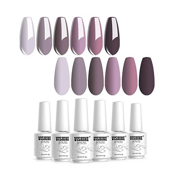 Vishine Lot 6 Couleurs Vernis Gel Semi Permanent UV LED Vernis à Ongles Gel Soak Off Manucure Cadeau Kit 8ml, 2019 Populair C