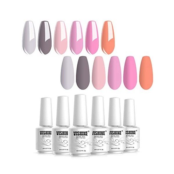 Vishine Lot 6 Couleurs Vernis Gel Semi Permanent UV LED Vernis à Ongles Gel Soak Off Manucure Cadeau Kit 8ml, 2019 Populair C