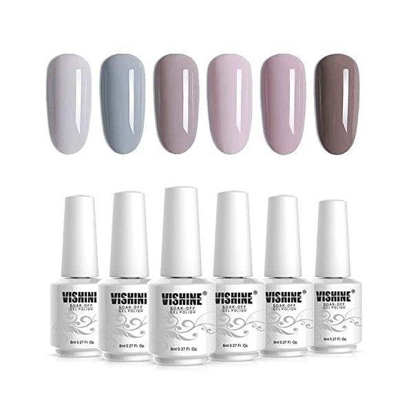 Vishine Lot 6 Couleurs Vernis Gel Semi Permanent UV LED Vernis à Ongles Gel Soak Off Manucure Cadeau Kit 8ml, 2019 Populair C