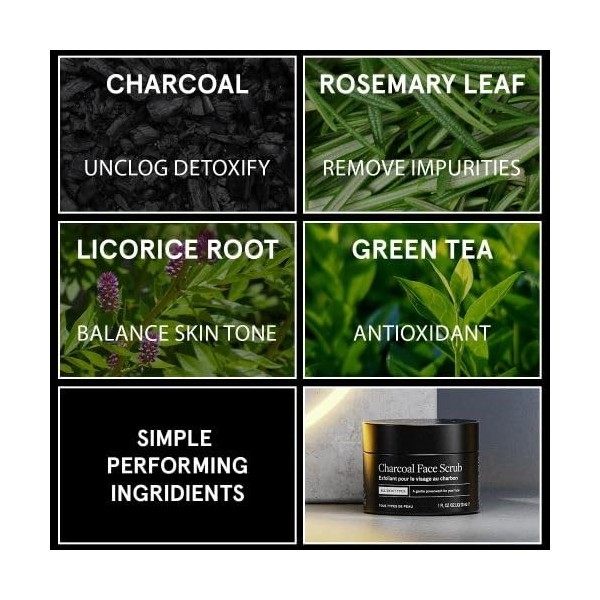 Gommage Exfoliant Visage Lumin pour hommes 30 ml - Gommage Exfoliant au charbon actif pour réduire laspect terne, la peau Go...