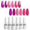 Vishine Lot de 6 Vernis à Ongles Gel Semi Permanent, Couleur Fushia Rose Violet Pourpre Soak Off UV LED Gel Nail Polish Nail 