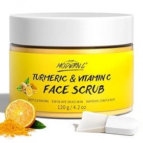Gommage Visage au Curcuma et Vitamine C, Gommage Crème Organics, Éclaircissant Efface les Points Noirs Améliore lAcné des Ta