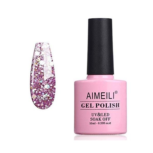 AIMEILI Vernis Semi Permanent 10ML Violet Pailleté, Vernis à Ongles Gel UV LED Gel Polish Soak Off Manucure - 049