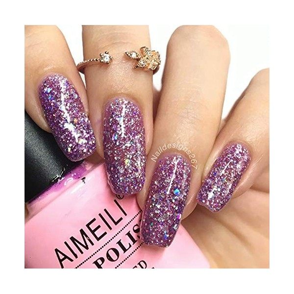 AIMEILI Vernis Semi Permanent 10ML Violet Pailleté, Vernis à Ongles Gel UV LED Gel Polish Soak Off Manucure - 049