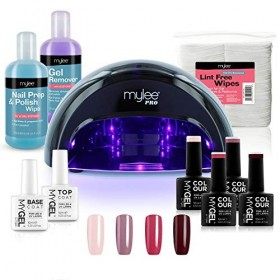 Kit Professionnel de Vernis à Ongles en Gel Mylee, 4 couleurs MYGEL, Couche de finition et de base, Lampe à LED Convexe Mylee
