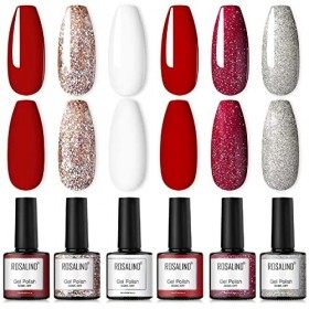 ROSALIND Lot Vernis Semi Permanent Rouge Vernis à Ongles 6 Couleur Paillette Gel Pour Les Ongles en Gel UV Nail Art Gel Polis