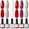 ROSALIND Lot Vernis Semi Permanent Rouge Vernis à Ongles 6 Couleur Paillette Gel Pour Les Ongles en Gel UV Nail Art Gel Polis