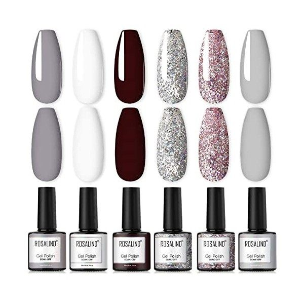 ROSALIND Lot Vernis Semi Permanent Rouge Vernis à Ongles 6 Couleur Paillette Gel Pour Les Ongles en Gel UV Nail Art Gel Polis