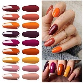 Vishine Vernis Gel Semi Permanent, UV LED Vernis à Ongles Gel Soak Off Lot 12 Couleurs Orange Jaune Nail Gel Polish Base Top 