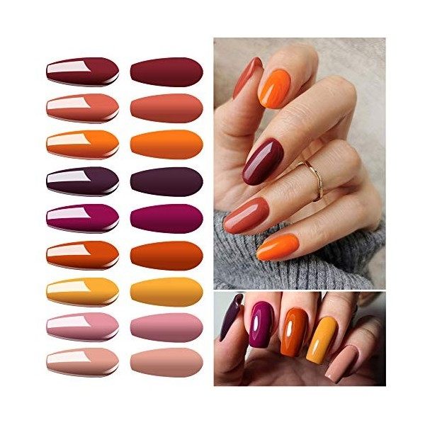 Vishine Vernis Gel Semi Permanent, UV LED Vernis à Ongles Gel Soak Off Lot 12 Couleurs Orange Jaune Nail Gel Polish Base Top 