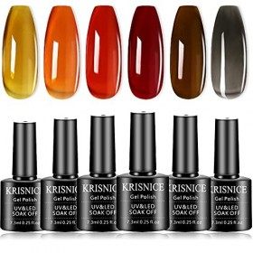 KRISNICE Vernis à Ongles en Gel Transparente Vernis Jelly Colors gelée thé noir dété brun jaune UV LED 6 couleurs ensemble d