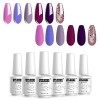 Vishine Vernis Semi Permanent - Vernis à Ongles Nail Gel UV LED Soak off Manucure Kit 6×8ml, Lot de Couleur Bleu Paillettes