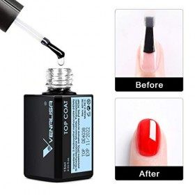 VENALISA 15ML No Wipe Top Coat Vernis Semi-Permanent Soak Off UV LED Vernis Semi Permanent Vernis à ongles Gel UV Manucure Ge