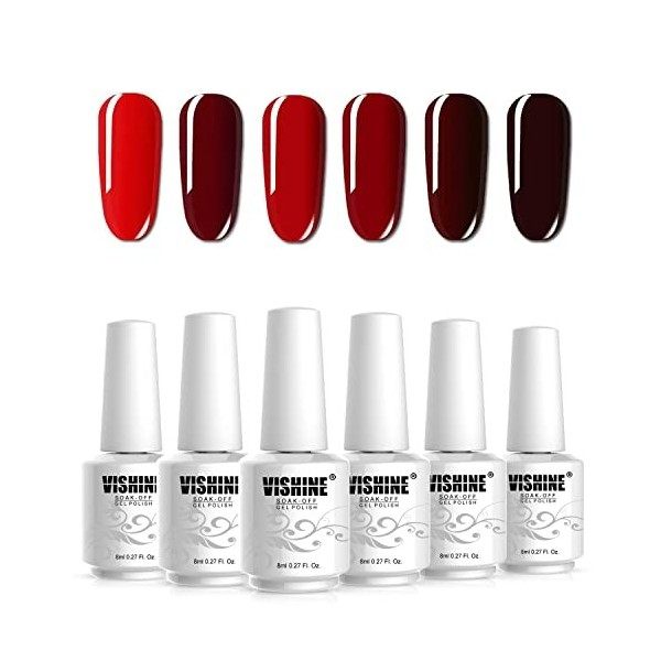 Vishine Vernis Gel Semi-Permanent, lot de 6 Couleurs néon Jaune Rouge Rose Bleu Vert Vernis à Ongles Gel UV LED Soak Off Ense