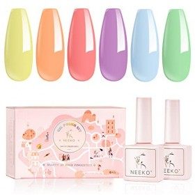 Neeko Vernis Semi Permanent Pastel, 6 Couleurs Pastel Violet Bleu Rouge Vert Vernis ã Ongles Gels, Soak Off UV LED Manucure K