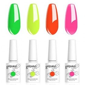 Vishine Vernis Gels Semi-Permanents, Lot de 4 Couleurs Néon, Fluo Vert Jaune Lime Orange Hot Pink Collection Nail Art Vernis 